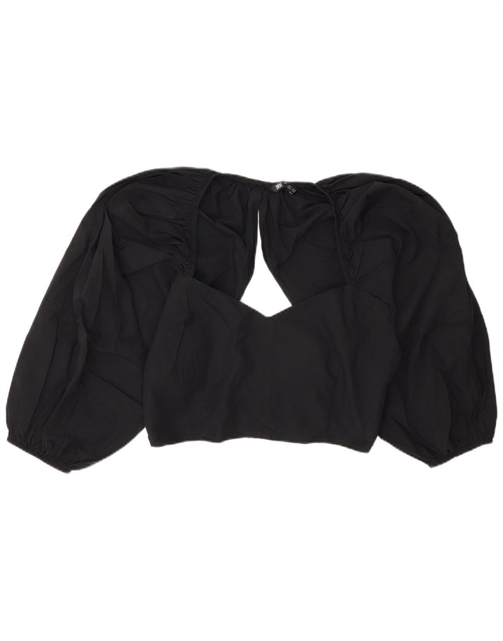 Zara Womens Crop Blouse Top UK 14 Large Black