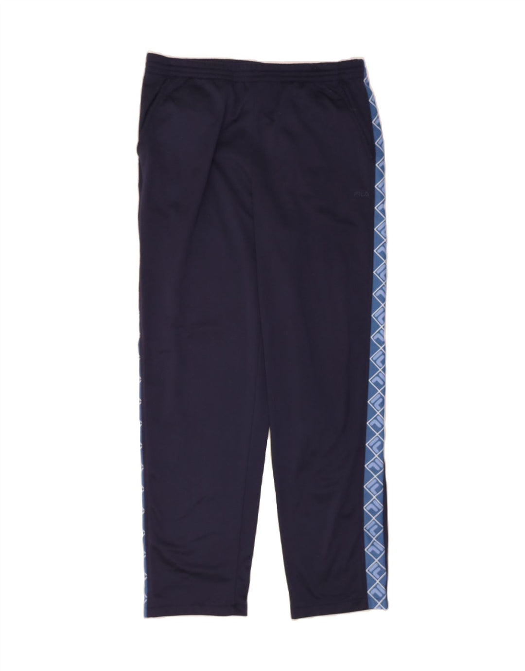 FILA Mens Graphic Tracksuit Trousers IT 46 Small  Navy Blue Colourblock Vintage Fila and Second-Hand Fila from Messina Hembry 