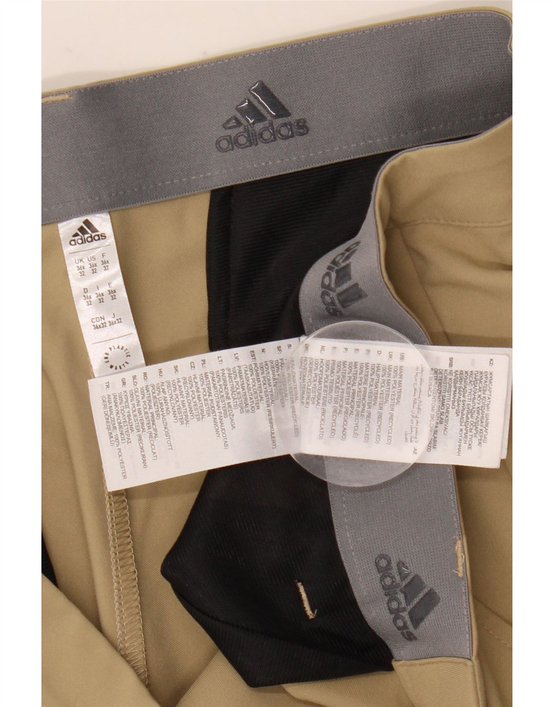 Adidas Mens Straight Chino Trousers W36 L32 Beige Polyester