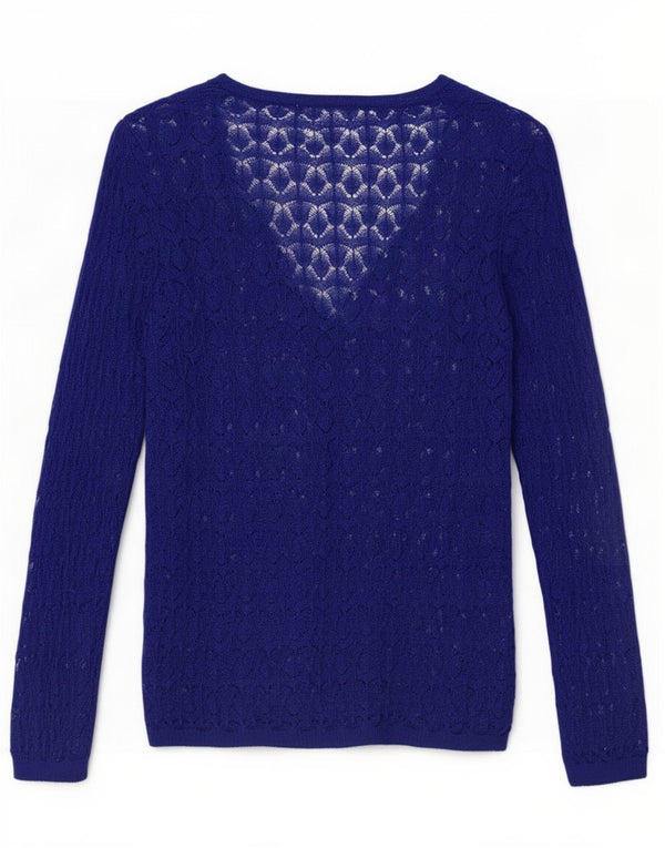 Zara Womens 3/4 Sleeve Oversized Cardigan Sweater UK 10 Small Blue Acrylic