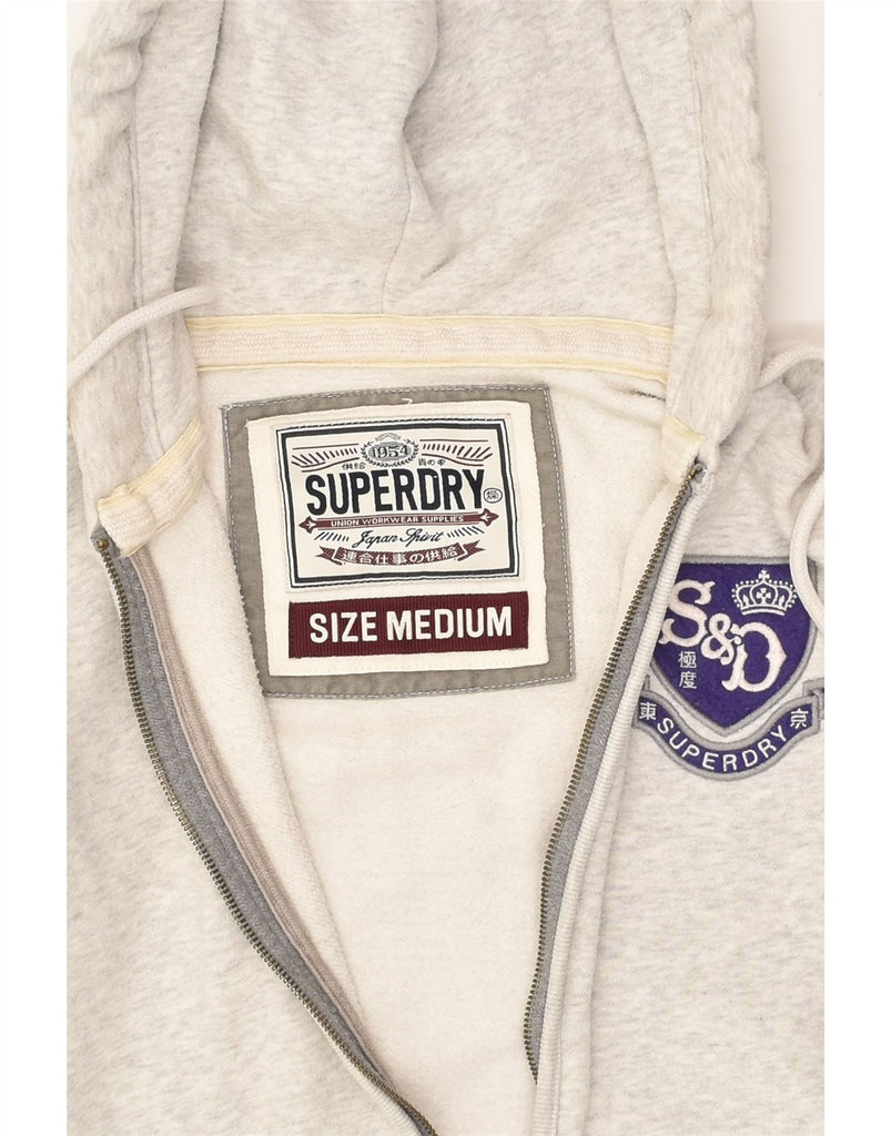 SUPERDRY Womens Graphic Zip Hoodie Sweater UK 14 Medium Grey Cotton | Vintage Superdry | Thrift | Second-Hand Superdry | Used Clothing | Messina Hembry 