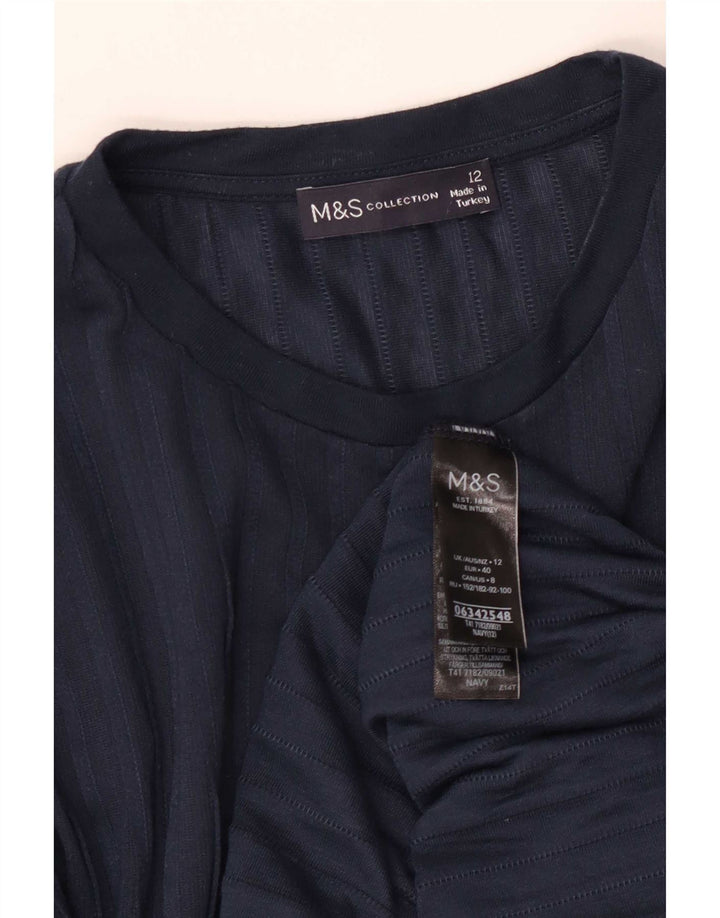Marks & Spencer Womens Top Long Sleeve UK 12 Medium Navy Blue Polyester