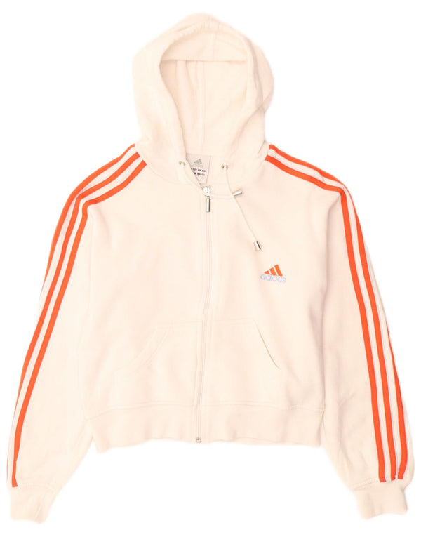 Adidas Womens Crop Zip Hoodie Sweater UK 10 Small White Cotton