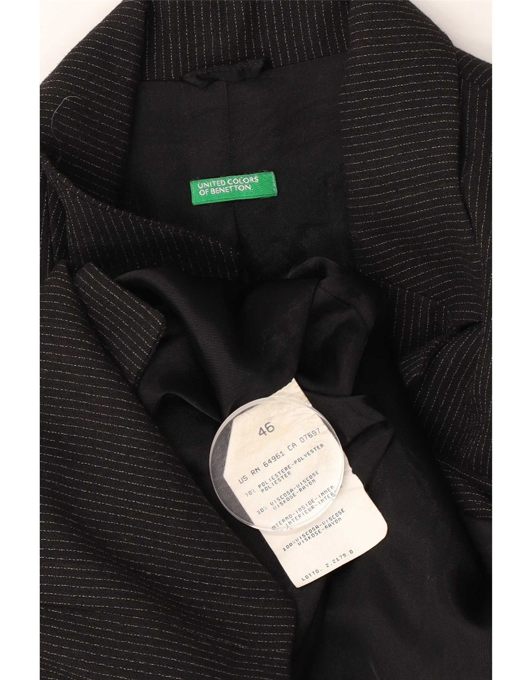 Benetton Womens 3 Button Blazer Jacket IT 46 Large Black Pinstripe