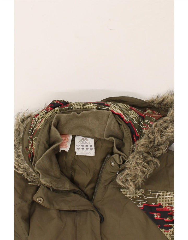 ADIDAS Girls Hooded Windbreaker Jacket 13-14 Years Khaki Polyester Vintage Adidas and Second-Hand Adidas from Messina Hembry 