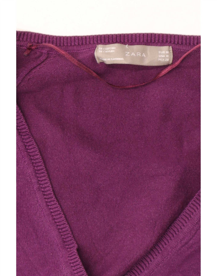 Zara Womens Cardigan Sweater UK 14 Medium Purple Cotton