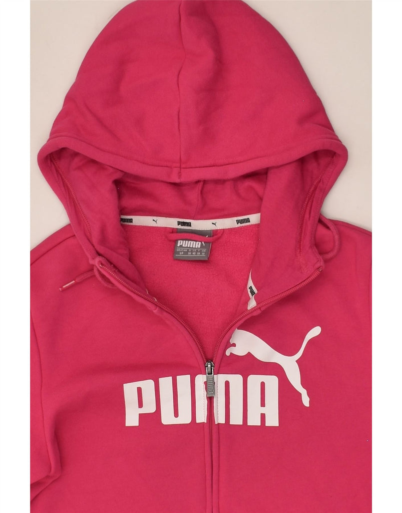 PUMA Womens Graphic Zip Hoodie Sweater UK 10 Small Pink | Vintage Puma | Thrift | Second-Hand Puma | Used Clothing | Messina Hembry 