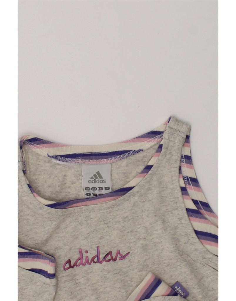 ADIDAS Girls Graphic Vest Top 7-8 Years Medium Grey Cotton | Vintage Adidas | Thrift | Second-Hand Adidas | Used Clothing | Messina Hembry 