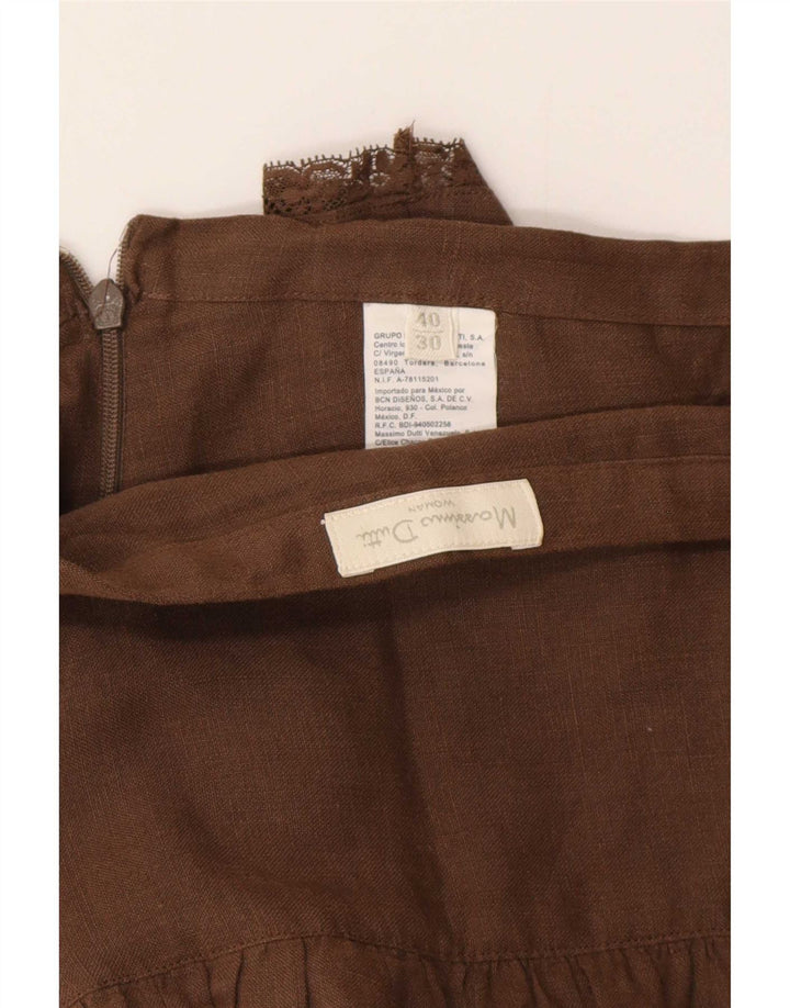 Massimo Dutti Womens Tiered Skirt W30 Medium Brown Linen