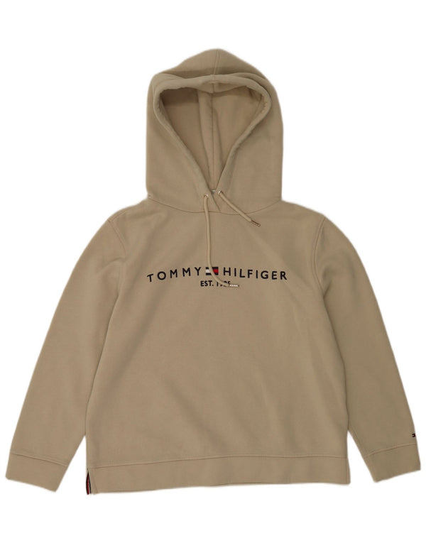 Tommy Hilfiger Womens Graphic Hoodie Jumper UK 16 Large Beige Cotton