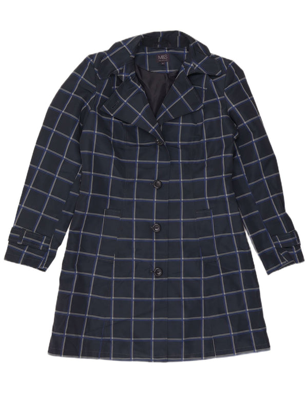 Marks & Spencer Womens Trench Coat UK 10 Small  Navy Blue Check Polyester