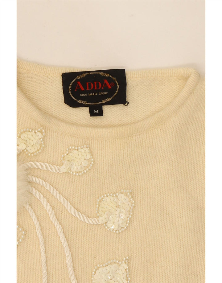 VINTAGE Womens Crew Neck Jumper Sweater UK 14 Medium Beige Geometric Vintage Vintage and Second-Hand Vintage from Messina Hembry 