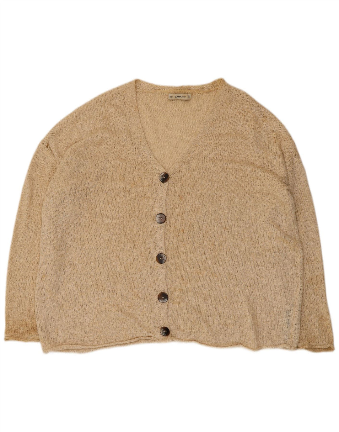 Zara Womens Oversized Cardigan Sweater UK 14 Medium Beige Acrylic