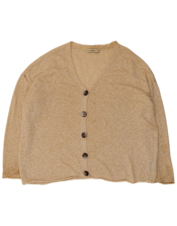 Zara Womens Oversized Cardigan Sweater UK 14 Medium Beige Acrylic