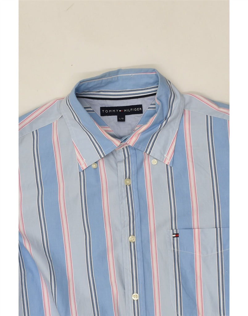 TOMMY HILFIGER Mens Shirt Large Blue Striped Cotton | Vintage Tommy Hilfiger | Thrift | Second-Hand Tommy Hilfiger | Used Clothing | Messina Hembry 