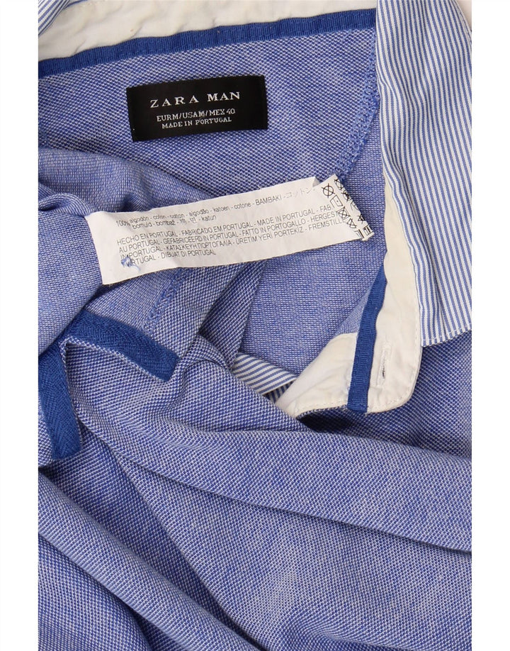 ZARA Mens Polo Shirt Medium Blue Cotton Vintage Zara and Second-Hand Zara from Messina Hembry 