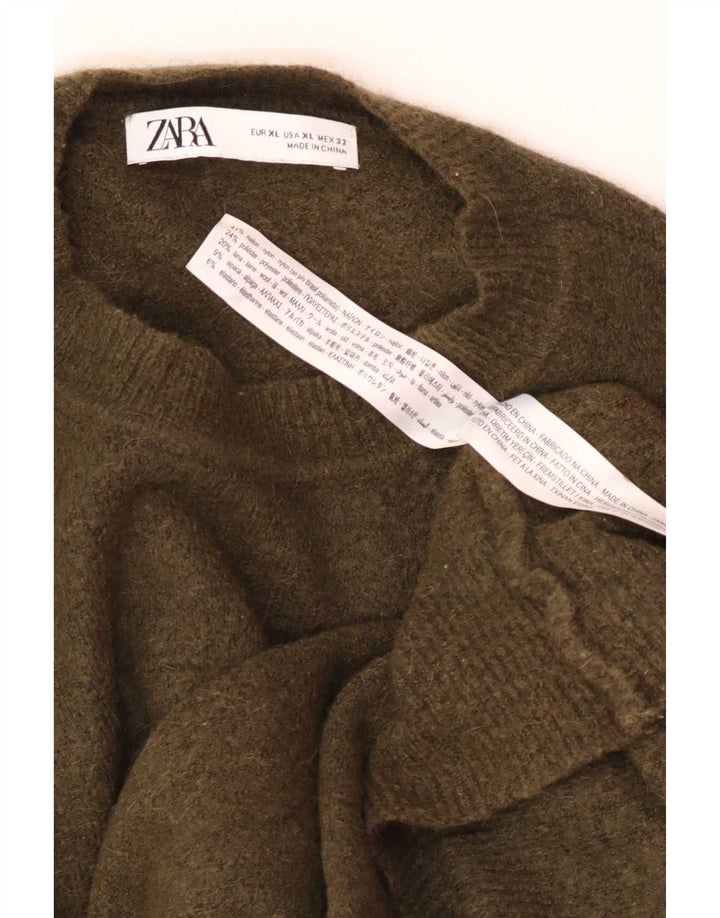 Zara Mens Crew Neck Jumper Sweater XL Khaki Nylon