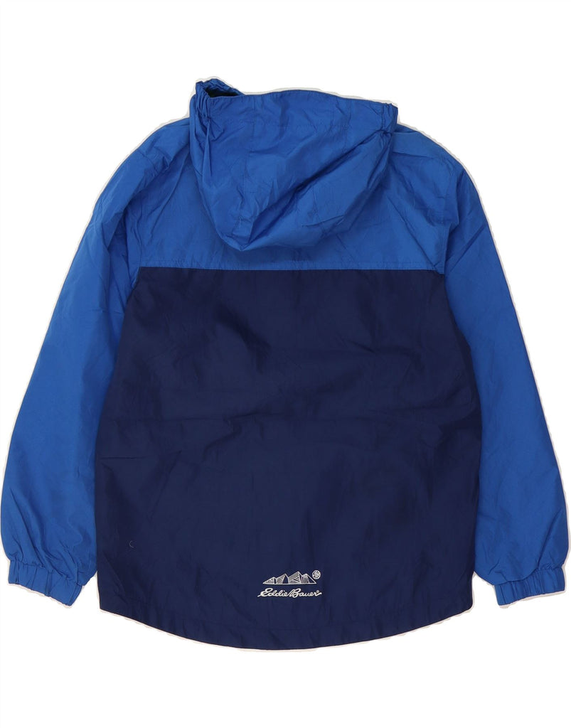 EDDIE BAUER Boys Hooded Rain Jacket 7-8 Years Small  Blue Colourblock Vintage Eddie Bauer and Second-Hand Eddie Bauer from Messina Hembry 