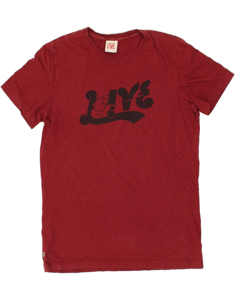 LACOSTE Mens Live Graphic T-Shirt Top Size 3 Small Maroon Cotton | Vintage Lacoste | Thrift | Second-Hand Lacoste | Used Clothing | Messina Hembry 