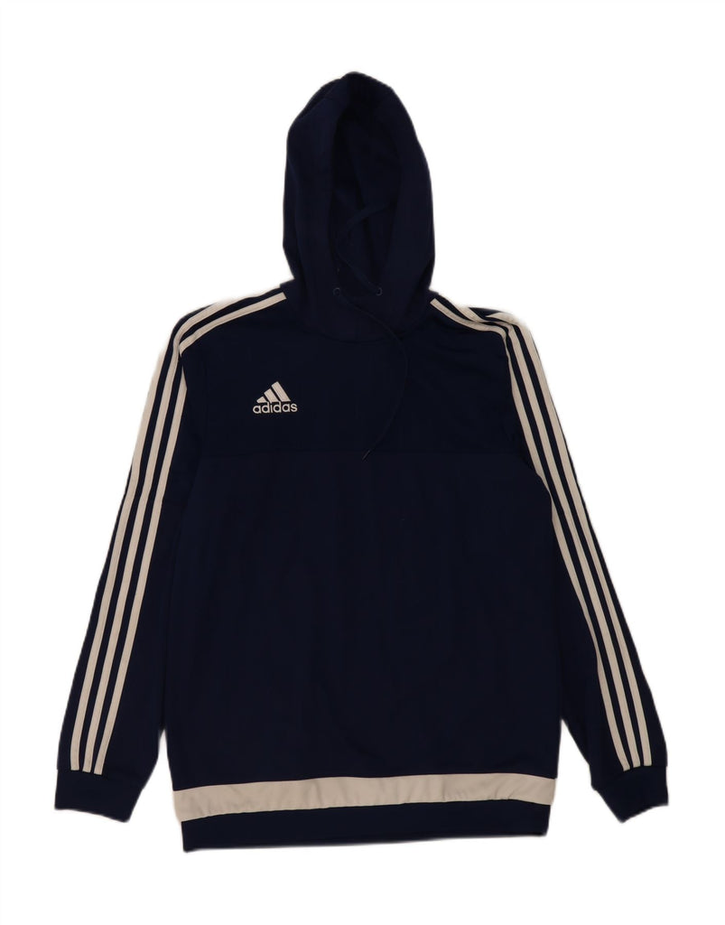 ADIDAS Mens Hoodie Jumper Medium Navy Blue Colourblock Polyester Vintage Adidas and Second-Hand Adidas from Messina Hembry 