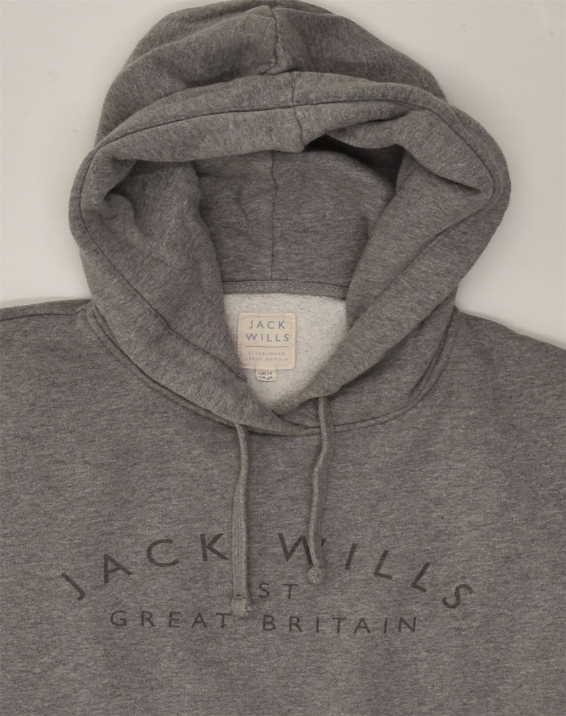 JACK WILLS Womens Graphic Hoodie Jumper UK 14 Large  Grey Cotton | Vintage Jack Wills | Thrift | Second-Hand Jack Wills | Used Clothing | Messina Hembry 