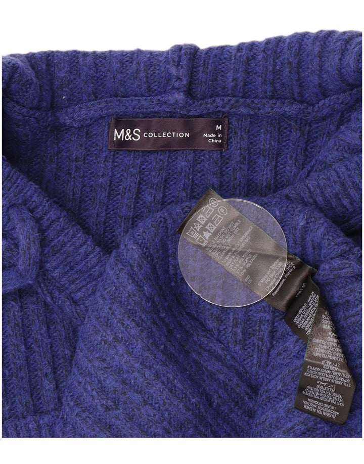 Marks & Spencer Womens Hooded Jumper Sweater UK 14 Medium Blue Flecked