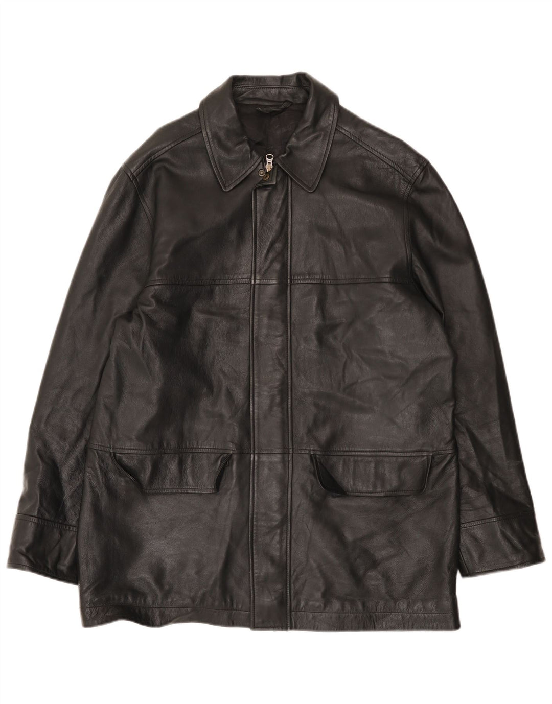 Marks & Spencer Mens Leather Jacket UK 38 Medium Black Leather