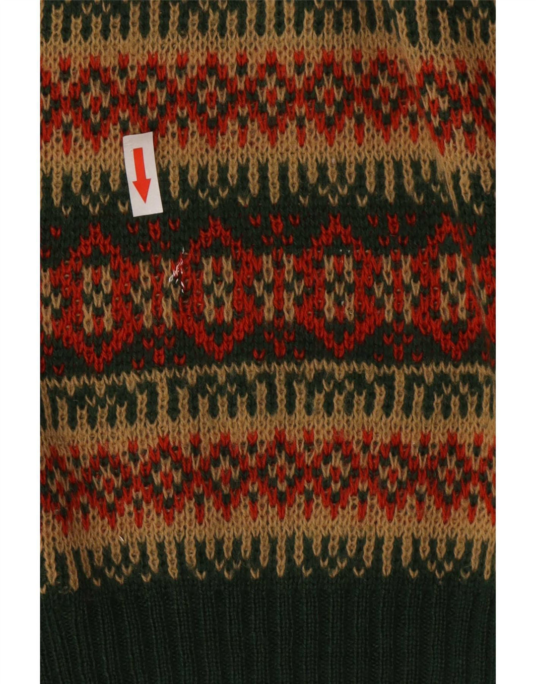 Vintage Mens V-Neck Jumper Sweater Medium Green Striped Wool