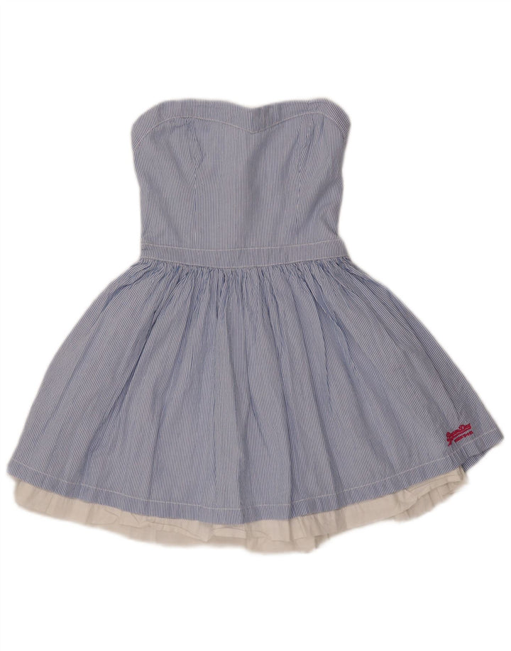 Superdry Womens Sleeveless Tunic Top UK 8 Small Blue Pinstripe Cotton