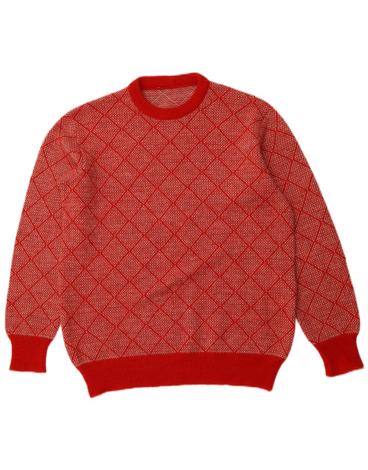 VINTAGE Mens Crew Neck Jumper Sweater IT 52 Large Red Geometric
