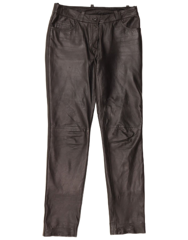 HEINE Womens Slim Leather Trousers UK 12 Medium W30 L31 Black Leather