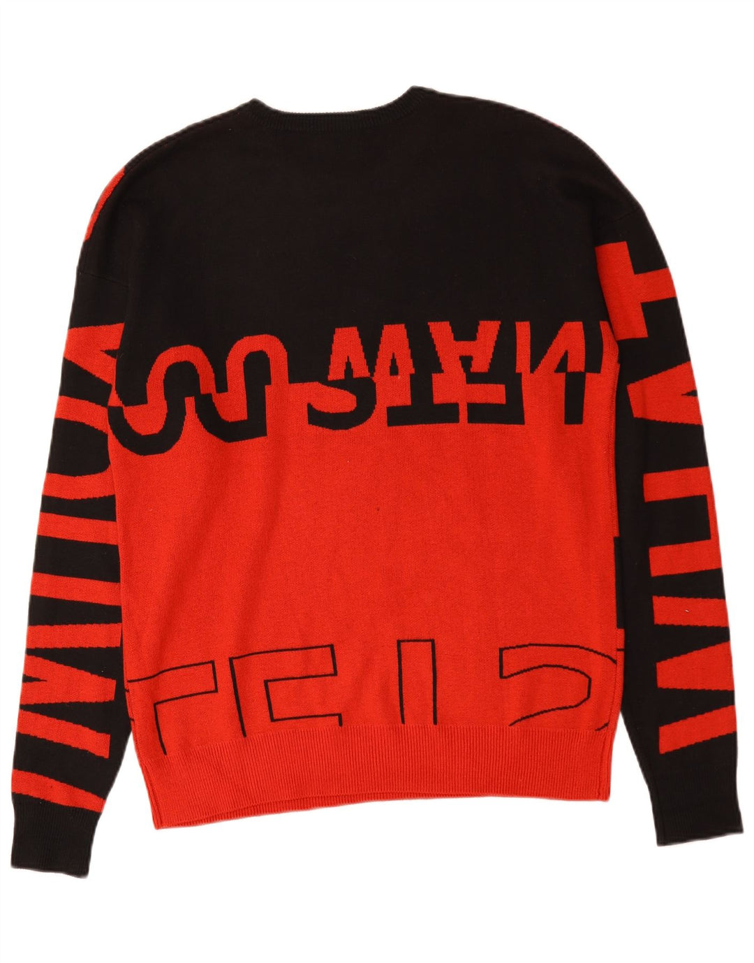 Zara Mens Graphic Crew Neck Jumper Sweater Medium Red Colourblock Nylon