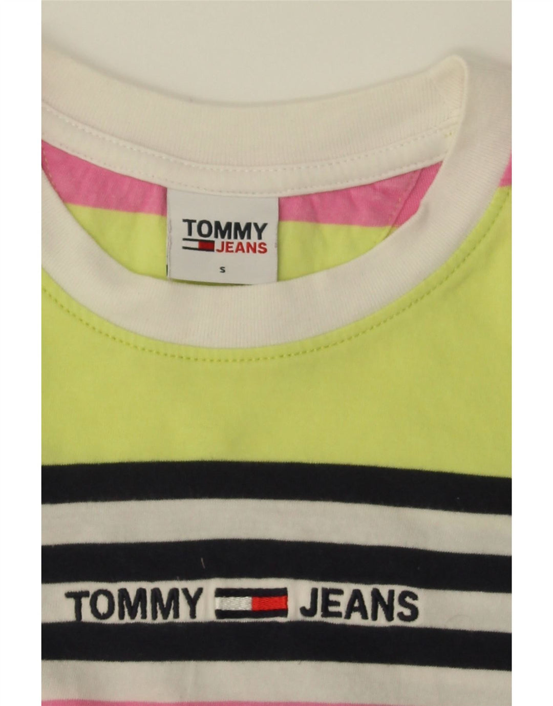 TOMMY HILFIGER Womens T-Shirt Top UK 10 Small Multicoloured Striped Vintage Tommy Hilfiger and Second-Hand Tommy Hilfiger from Messina Hembry 