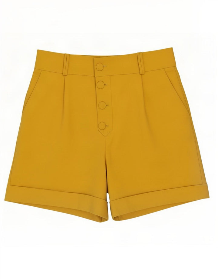 Zara Womens High Waist Chino Shorts Medium W28 Yellow Polyester
