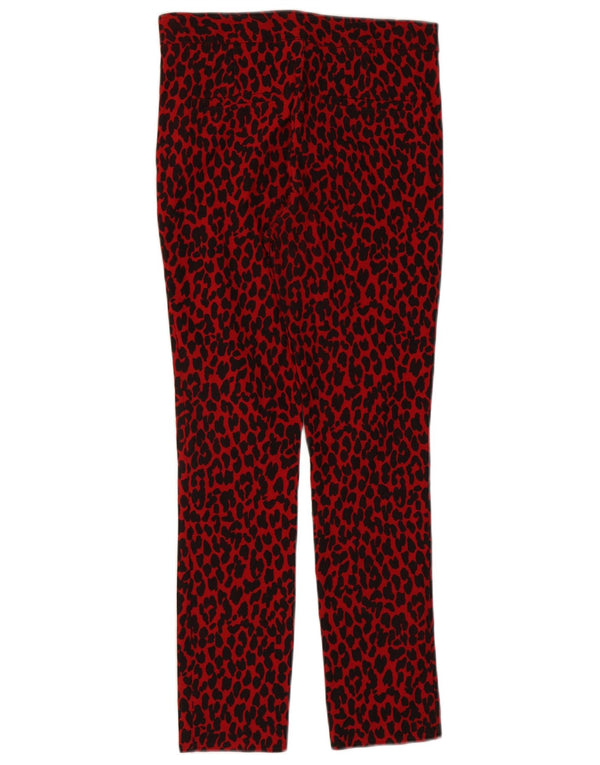 Zara Womens Slim Casual Trousers Small W26 L26 Red Animal Print Viscose
