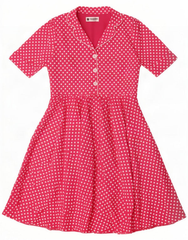 Vintage Girls Swing Dress 13-14 Years Pink Polka Dot Cotton