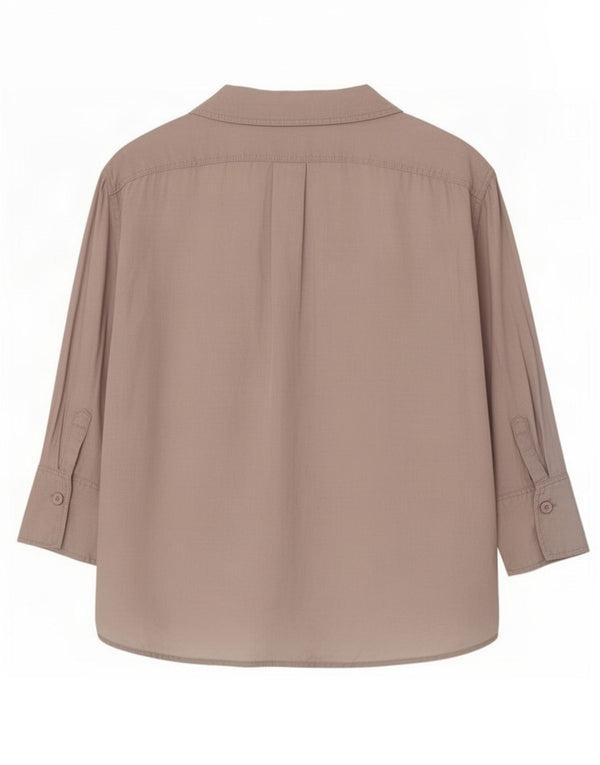 Zara Womens 3/4 Sleeve Overshirt Shirt UK 6 XS Beige Linen