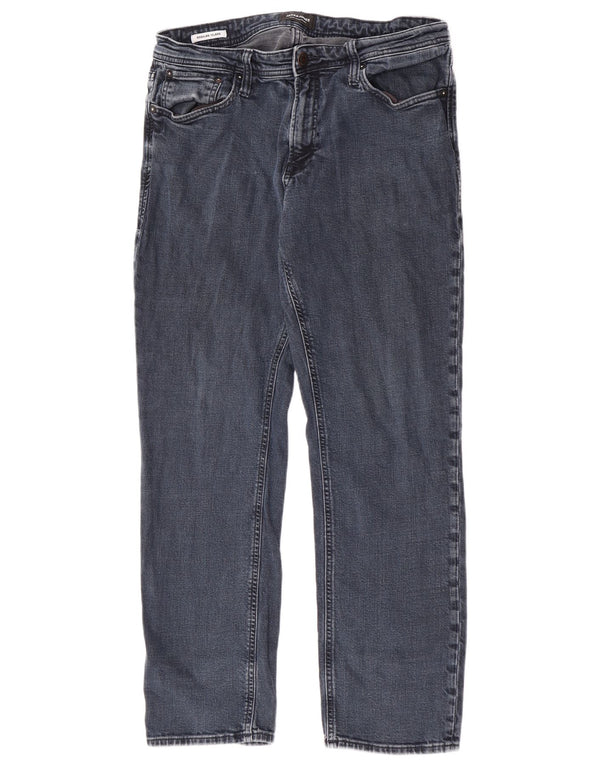 Jack & Jones Mens Clark Regular Straight Jeans W34 L29 Blue Cotton