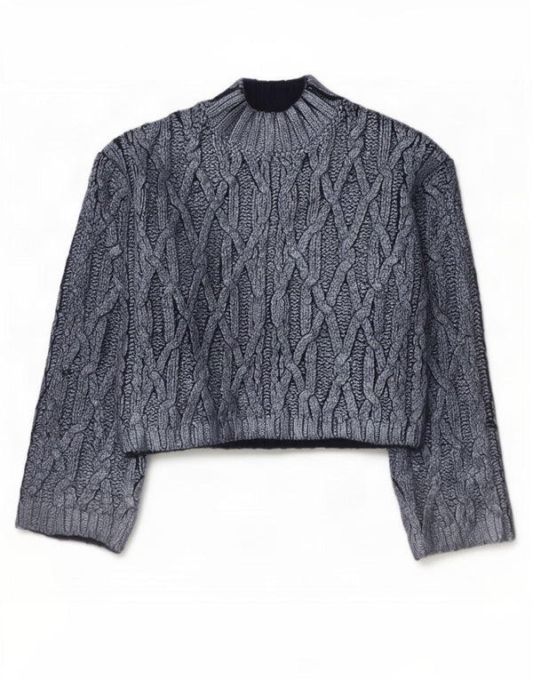 Zara Girls Crop Turtle Neck Jumper Sweater 11-12 Years Navy Blue Flecked