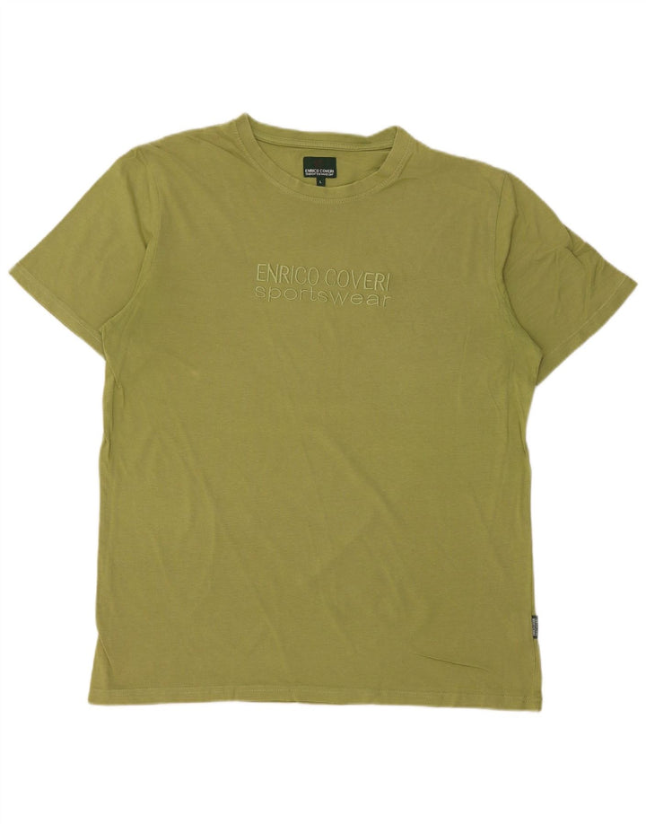 ENRICO COVERI Mens Graphic T-Shirt Top Large Green Cotton