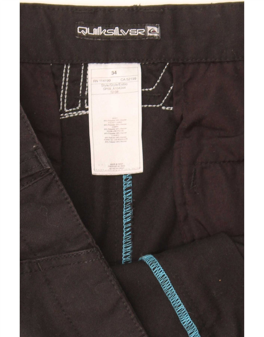 Quiksilver Mens Graphic Chino Shorts W34 Large Black Polyester