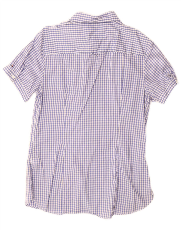 Tommy Hilfiger Womens Short Sleeve Shirt US 10 Large Blue Gingham Cotton