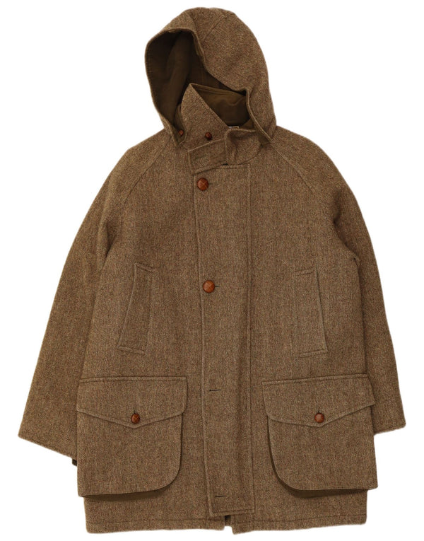 John Ashfield Mens Hooded Overcoat IT 48 Medium Khaki Herringbone