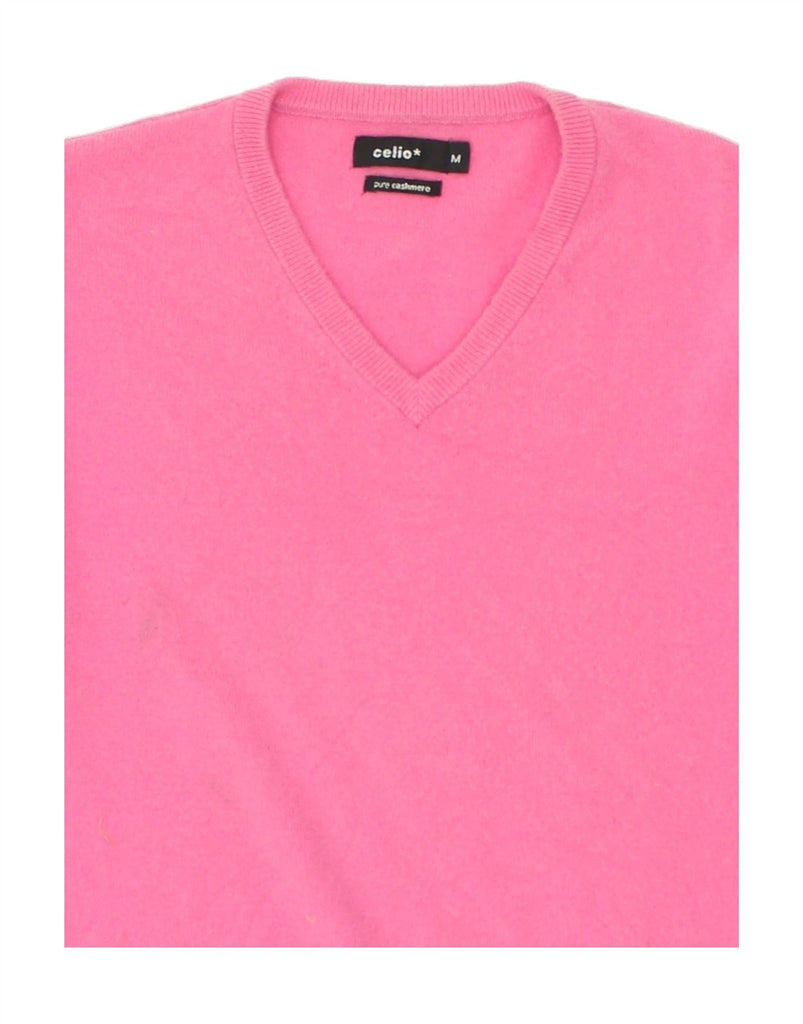 CELIO Mens V-Neck Jumper Sweater Medium Pink Cashmere | Vintage Celio | Thrift | Second-Hand Celio | Used Clothing | Messina Hembry 