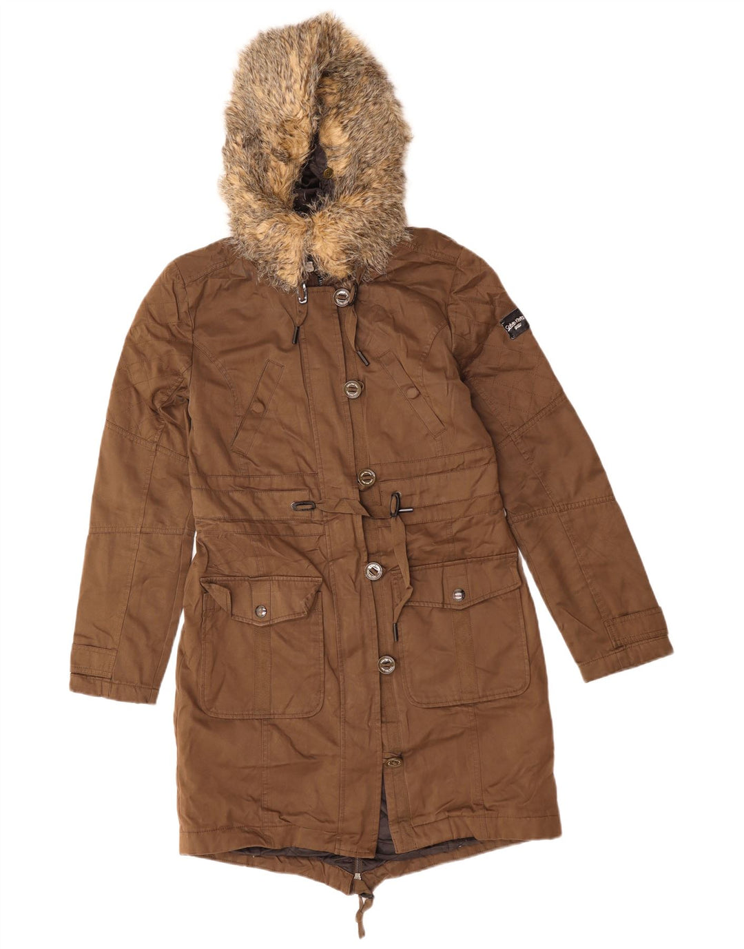 CALVIN KLEIN JEANS Womens Oversized Hooded Parka Jacket UK 10 Small Brown