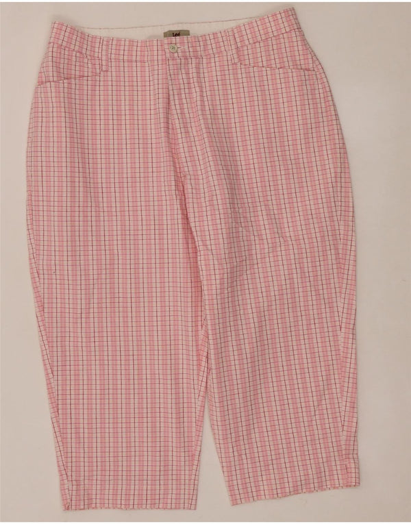LEE Womens High Waist Capri Trousers US 16 2XL W34 L20 Pink Check Cotton