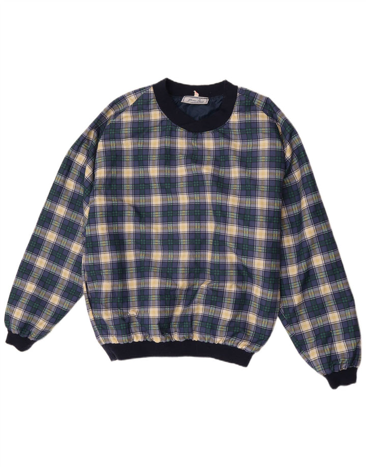 Bruce Clark Mens Sweatshirt Jumper Medium Navy Blue Check Cotton