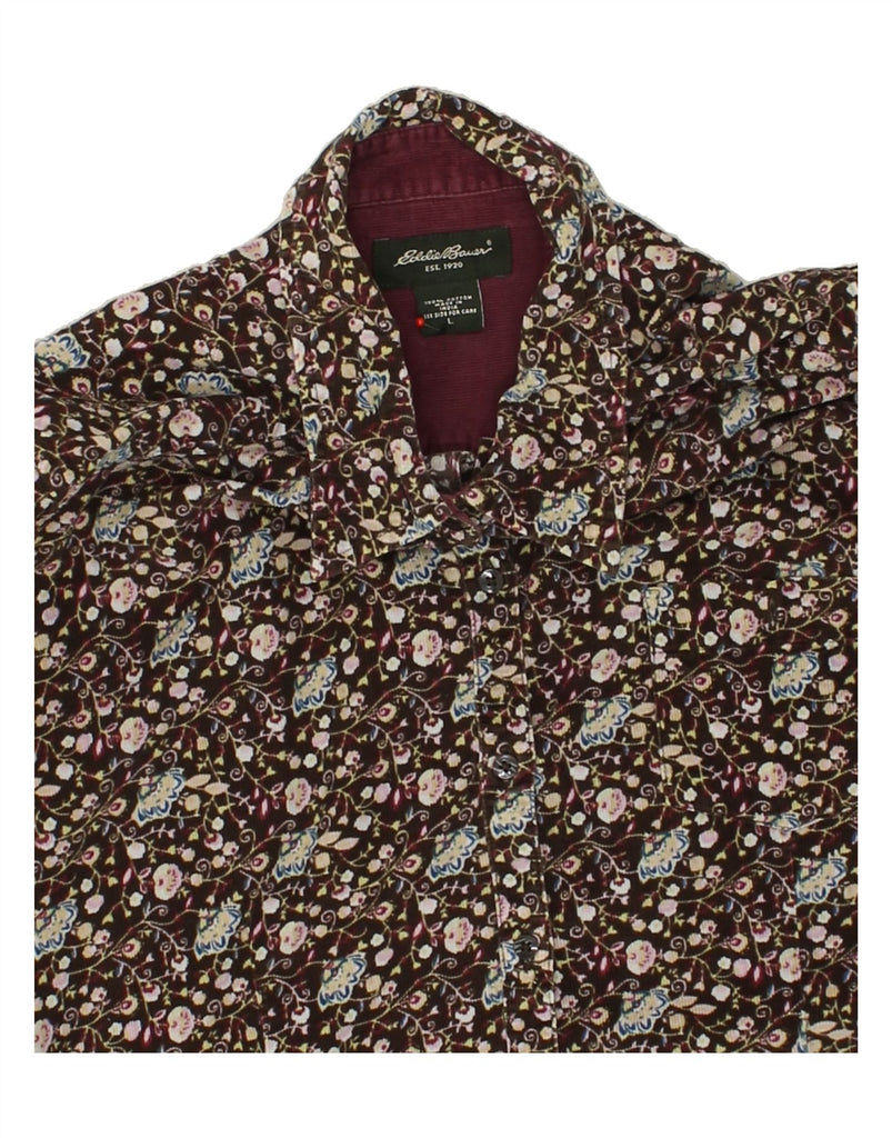 EDDIE BAUER Womens Shirt UK 16 Large Brown Floral Cotton | Vintage Eddie Bauer | Thrift | Second-Hand Eddie Bauer | Used Clothing | Messina Hembry 