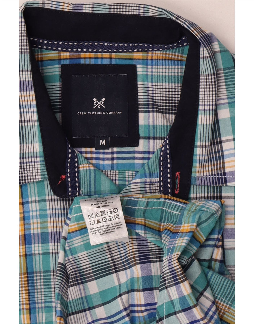 Crew Clothing Mens Short Sleeve Shirt Medium Blue Check Cotton