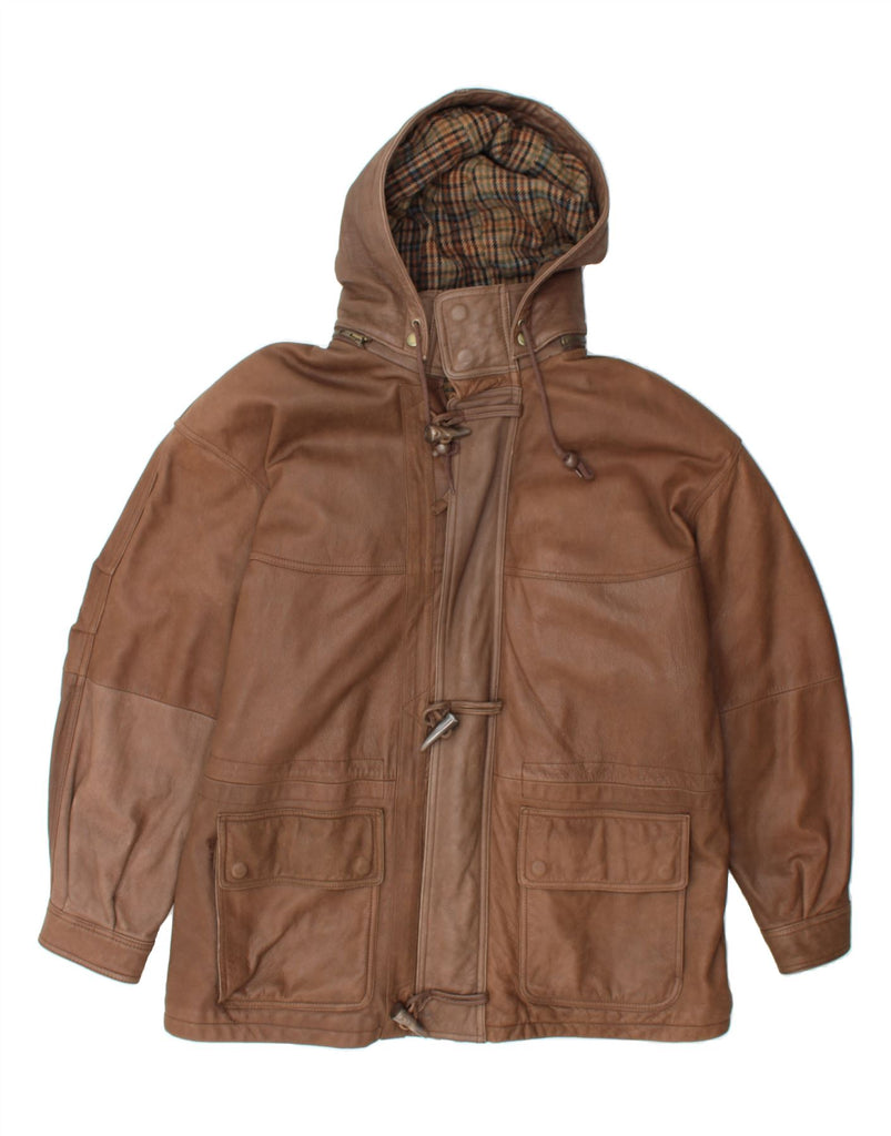 AZIA Mens Hooded Leather Jacket UK 40 Large Brown Leather Vintage Azia and Second-Hand Azia from Messina Hembry 